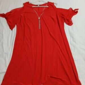 CB plus-sized 24  peak-a-boo shoulder dress with jewelry accent  knee-length